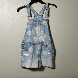 Wonder Nation Girl Kids‎ Floral Denim Overalls Talls Shorts size XL(14/16)